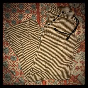 Striped straight leg linen feel pants